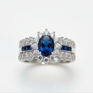 Blue Cubic Zirconia Ring, Fashion Ring, Engagement Ring, Unique Ring